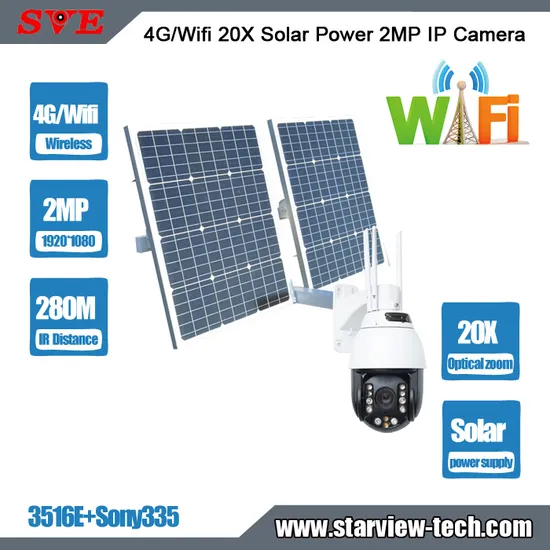 Solar Power Outdoor WiFi/4G 20X 1080P 280m IP PTZ Security Dome Camera 