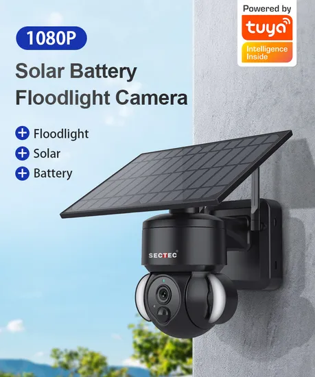 Solar Powered 1080P 4MP Battery IP PTZ Security Floodlight Wireless Camera 