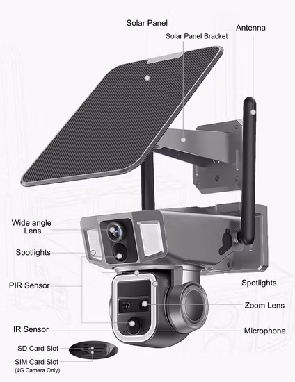 Outdoor Solar WiFi Waterproof 1080P PTZ Night Vision Security CCTV IP Camera
